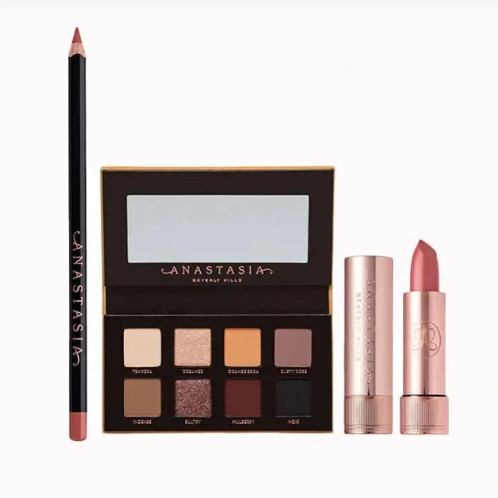 ANASTASIA Mini Soft Glam Deluxe Trio NIB Eyeshadow Palette Lipstick Lip Liner